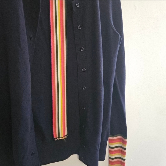 Boden Navy Cardigan with Multicolor Striped Cuffs Women's Size Xsmall - Picture 10 of 14